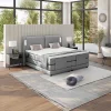 Set Boxspring + Hoofdbord Met Ledlampjes + Elektrische Relaxbedbodems + Matras + Topmatras - 2 X 80 X 200 Cm - Grijze Stof - Astemi Van-Palacio