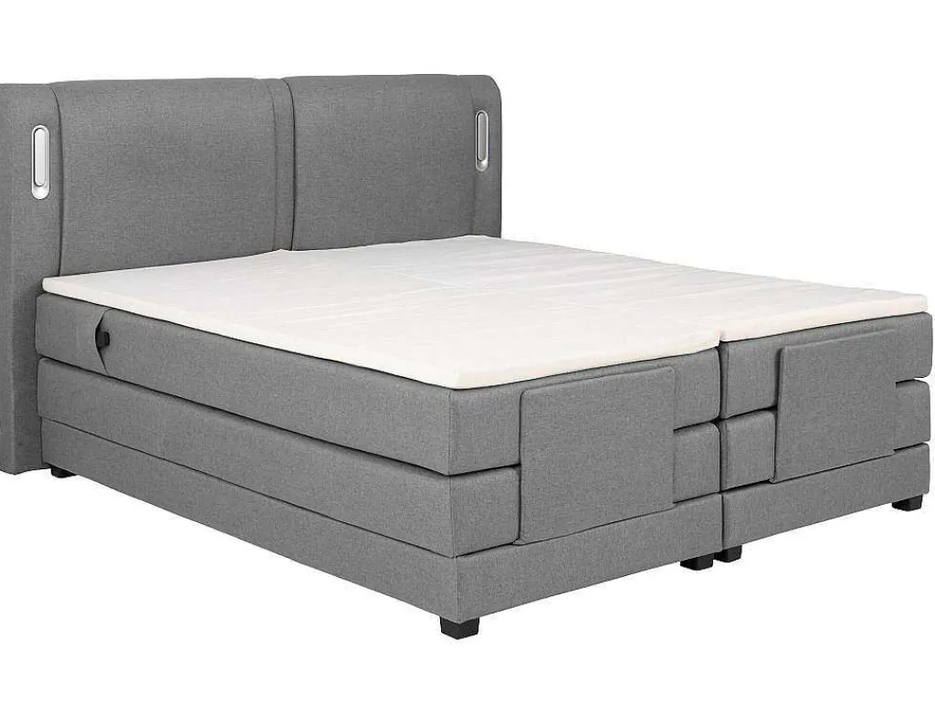 Set Boxspring + Hoofdbord Met Ledlampjes + Elektrische Relaxbedbodems + Matras + Topmatras - 2 X 80 X 200 Cm - Grijze Stof - Astemi Van-Palacio