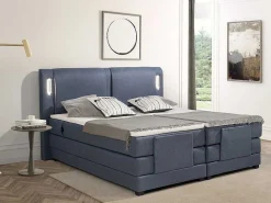 Set Boxspring + Hoofdbord Met Ledlampjes + Elektrische Relaxbedbodems + Matras + Topmatras - 2 X 90 X 200 Cm - Blauwe Stof - Astemi Van-Palacio Outlet