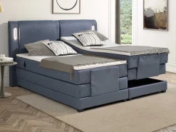 Set Boxspring + Hoofdbord Met Ledlampjes + Elektrische Relaxbedbodems + Matras + Topmatras - 2 X 90 X 200 Cm - Blauwe Stof - Astemi Van-Palacio Outlet