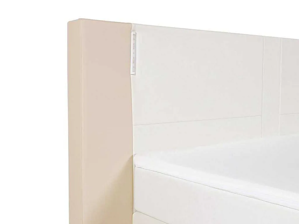 Set Boxspring En Matras Met Hoofdeinde Met Leds + Lattenbodem + Matras + Dekmatras Asti Van Ysmee - 160 X 200 Cm - Kunstleer - Creme Wit-Ysmée Hot