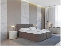 Set Boxspring En Matras Met Hoofdeinde + Lattenbodem + Matras + Dekmatras Siero Van Ysmee - 160 X 200 Cm - Stof - Grijs-Ysmée Outlet