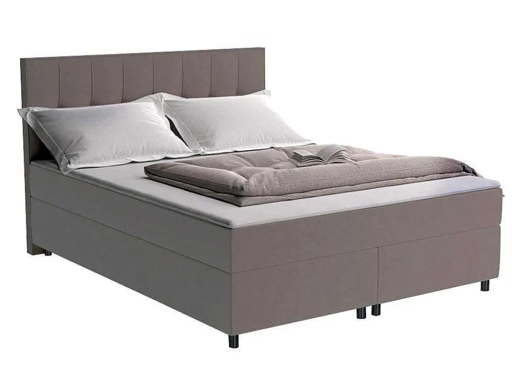 Set Boxspring En Matras Met Hoofdeinde + Lattenbodem + Matras + Dekmatras Siero Van Ysmee - 160 X 200 Cm - Stof - Grijs-Ysmée Outlet