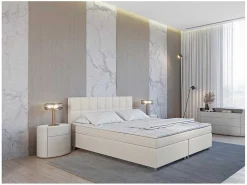 Set Boxspring En Matras Met Hoofdeinde + Lattenbodem + Matras + Dekmatras Siero Van Ysmee - 160 X 200 Cm - Stof - Ivoor-Ysmée Sale