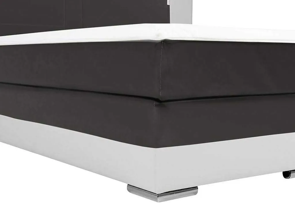 Set Boxspring En Matras Met Hoofdeinde Met Leds + Lattenbodem + Matras + Dekmatras Asti Van Ysmee - 160 X 200 Cm - Kunstleer - Wit En Grijs-Ysmée Sale