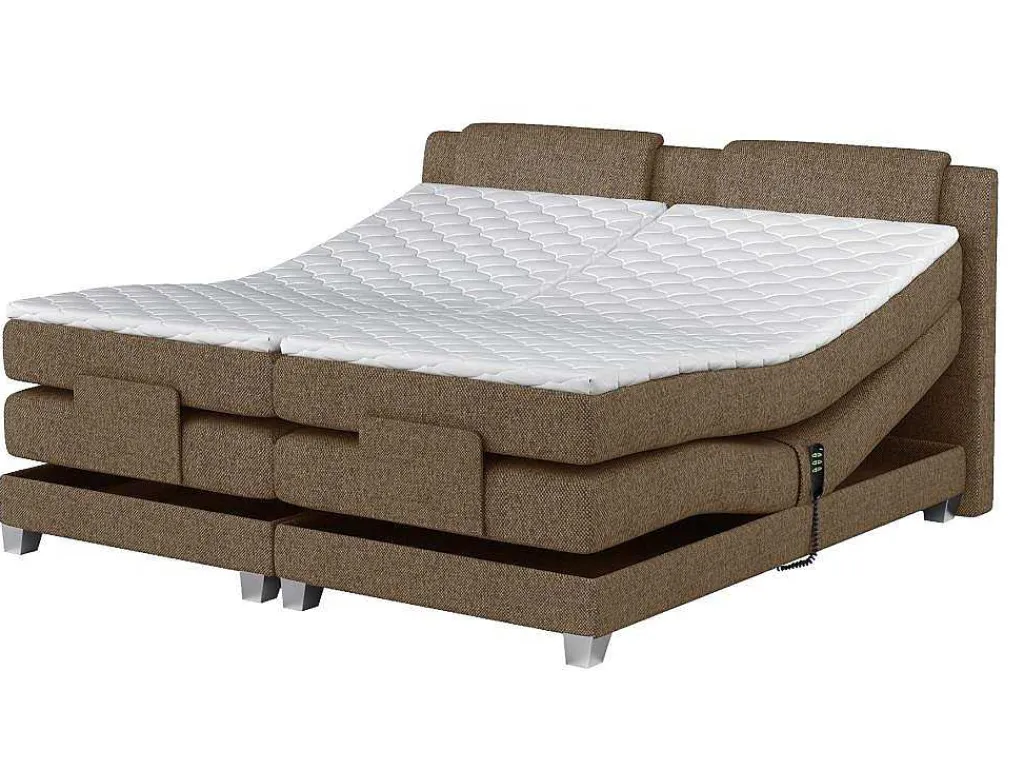 Set Boxspring Hoofdbord + Elektrische Bedbodem + Matras + Topmatras Castel Van - 2X90X200Cm - Beige Stof-Palacio Online
