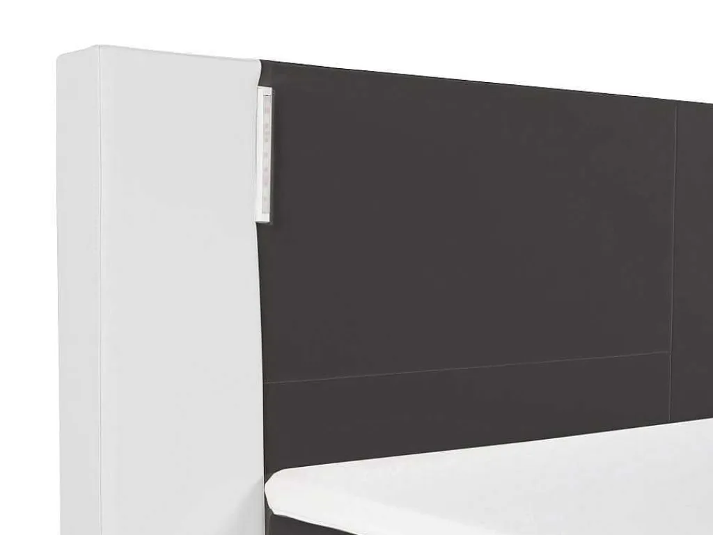 Set Boxspring Hoofdbord Met Led-Verlichting + Bedbodems + Matras + Topmatras Asti Van Ysmee - 180 X 200 Cm - Kunstleer - Wit En Grijs-Ysmée Best
