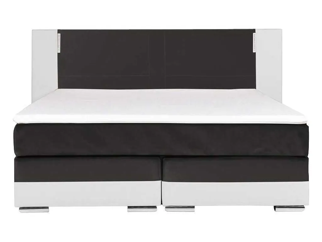 Set Boxspring Hoofdbord Met Led-Verlichting + Bedbodems + Matras + Topmatras Asti Van Ysmee - 180 X 200 Cm - Kunstleer - Wit En Grijs-Ysmée Best