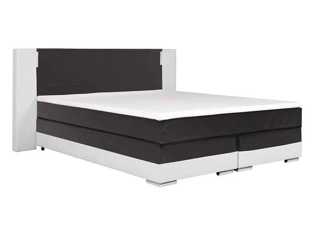 Set Boxspring Hoofdbord Met Led-Verlichting + Bedbodems + Matras + Topmatras Asti Van Ysmee - 180 X 200 Cm - Kunstleer - Wit En Grijs-Ysmée Best