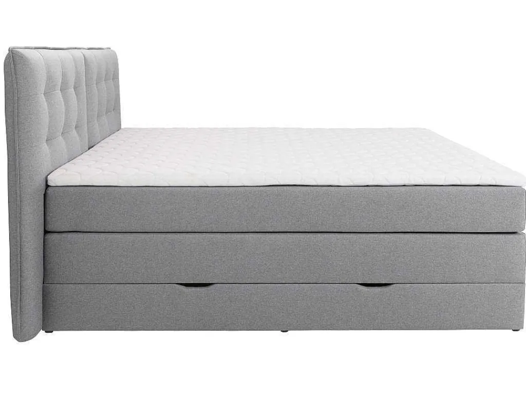 Set Boxspring Met Hoofdbord + Bedbodems Met Opbergruimte + Matras + Dekmatras - 160 X 200 Cm - Lichtgrijze Stof - Perama Van-Palacio Online