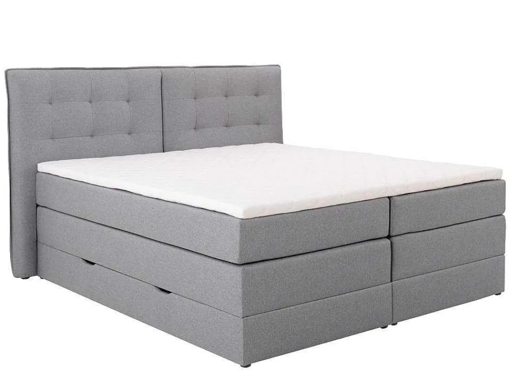 Set Boxspring Met Hoofdbord + Bedbodems Met Opbergruimte + Matras + Dekmatras - 160 X 200 Cm - Lichtgrijze Stof - Perama Van-Palacio Online