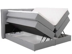 Set Boxspring Met Hoofdbord + Bedbodems Met Opbergruimte + Matras + Dekmatras - 160 X 200 Cm - Lichtgrijze Stof - Perama Van-Palacio Online