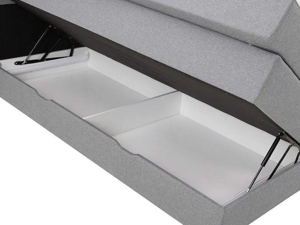Set Boxspring Met Hoofdbord + Bedbodems Met Opbergruimte + Matras + Dekmatras - 160 X 200 Cm - Lichtgrijze Stof - Perama Van-Palacio Online