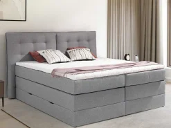 Set Boxspring Met Hoofdbord + Bedbodems Met Opbergruimte + Matras + Dekmatras - 160 X 200 Cm - Lichtgrijze Stof - Perama Van-Palacio Online