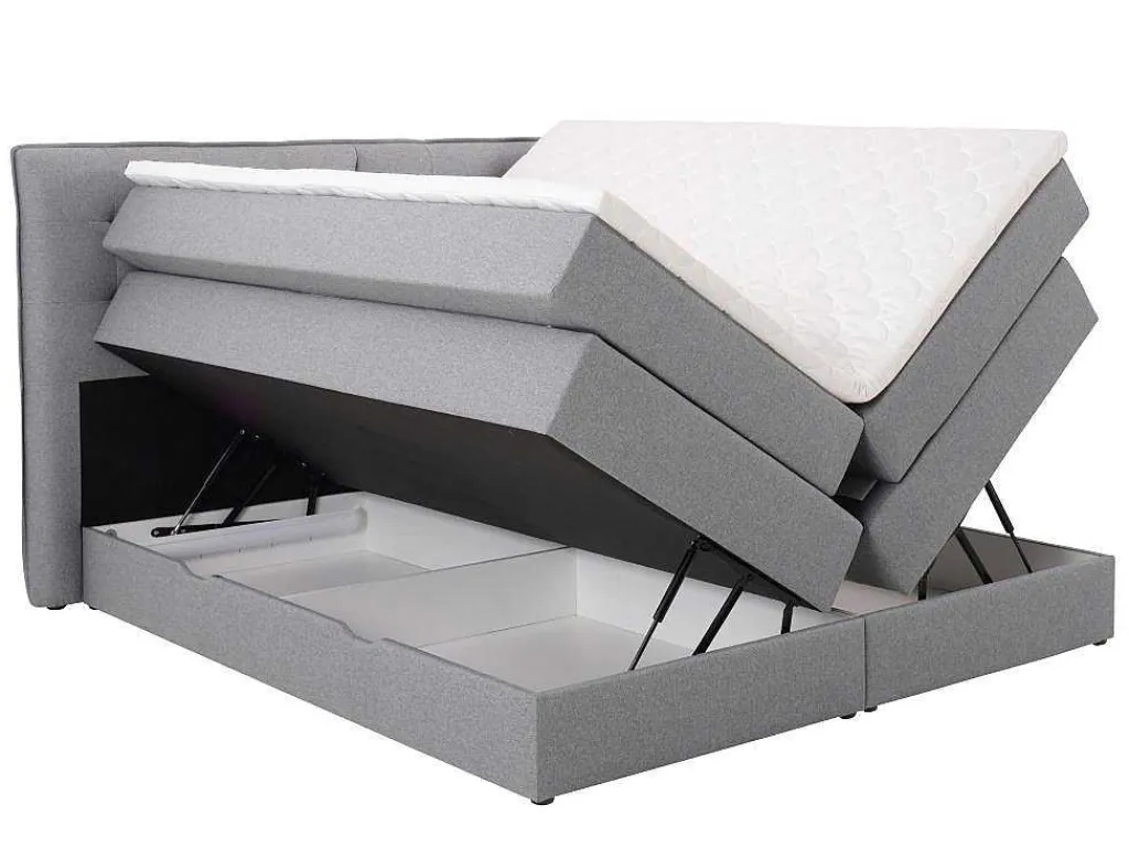 Set Boxspring Met Hoofdbord + Bedbodems Met Opbergruimte + Matras + Dekmatras - 180 X 200 Cm - Lichtgrijze Stof - Perama Van-Palacio