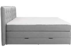Set Boxspring Met Hoofdbord + Bedbodems Met Opbergruimte + Matras + Dekmatras - 180 X 200 Cm - Lichtgrijze Stof - Perama Van-Palacio