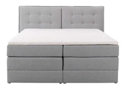 Set Boxspring Met Hoofdbord + Bedbodems Met Opbergruimte + Matras + Dekmatras - 180 X 200 Cm - Lichtgrijze Stof - Perama Van-Palacio