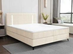Set Boxspring Met Hoofdbord Met Ledverlichting + Bedbodem + Matras + Dekmatras - 180 X 200 Cm - Stof - Beige - Ono Van Ysmee-Ysmée Discount
