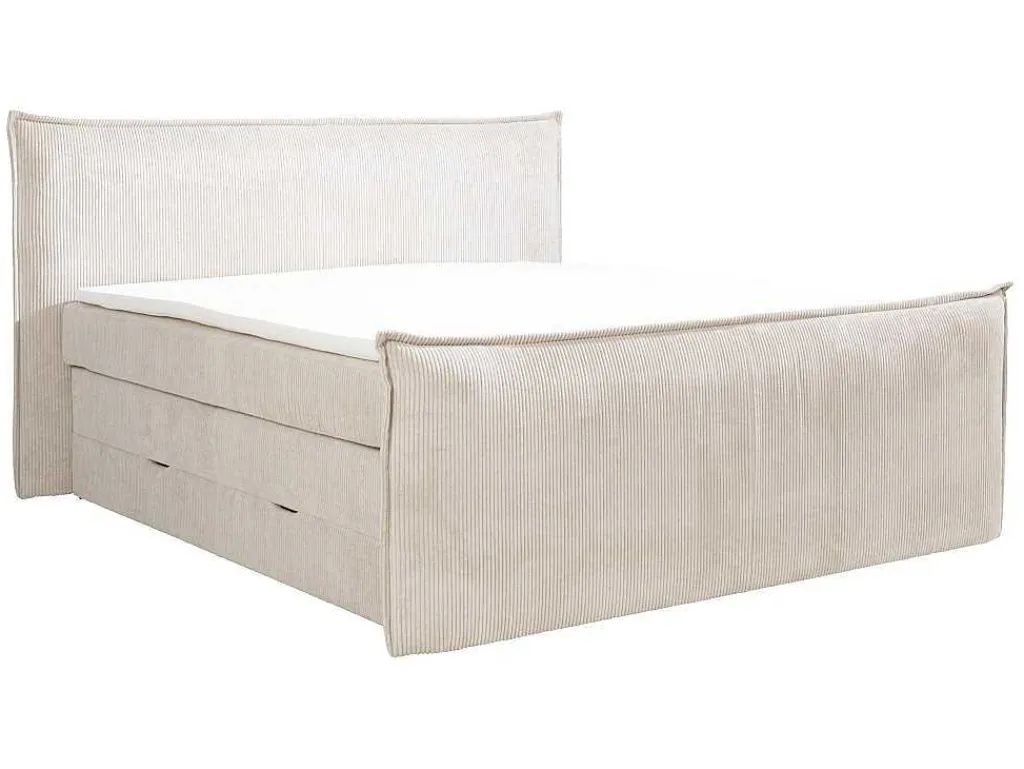 Set Boxspring Met Hoofdeinde + Bedbodems Met Opbergruimte + Matras + Dekmatras - 2 X 80 X 200 Cm - Ivoorwit Ribfluweel - Rhoda Van-Palacio Discount