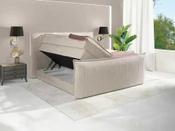 Set Boxspring Met Hoofdeinde + Bedbodems Met Opbergruimte + Matras + Dekmatras - 2 X 80 X 200 Cm - Ivoorwit Ribfluweel - Rhoda Van-Palacio Discount