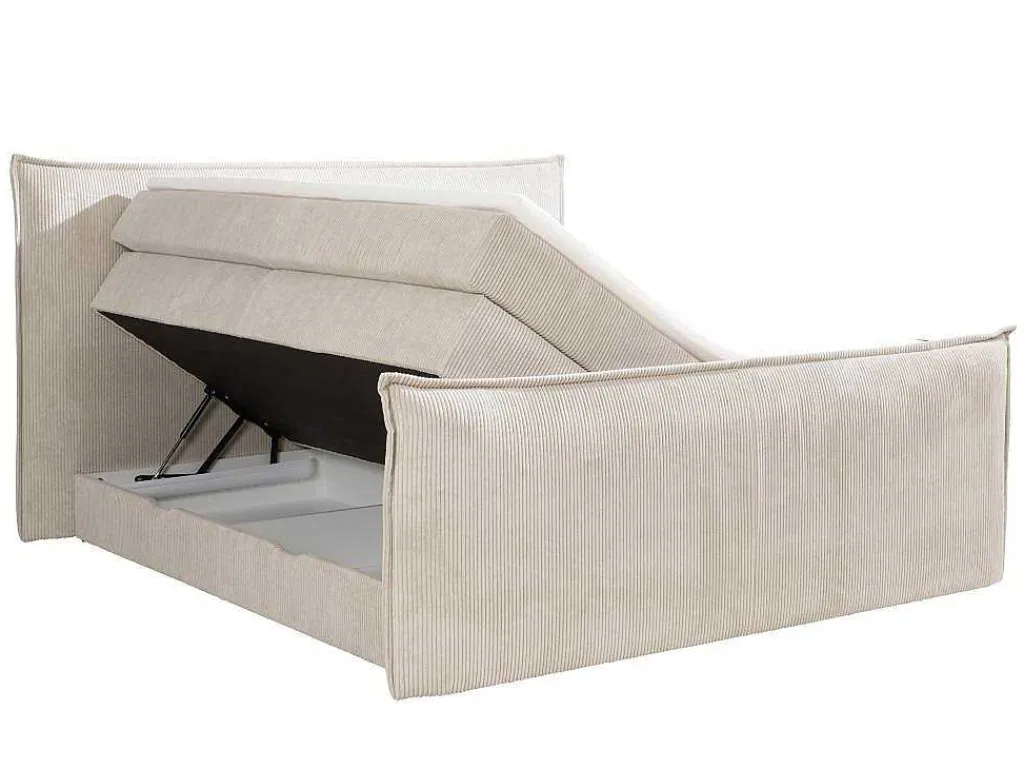 Set Boxspring Met Hoofdeinde + Bedbodems Met Opbergruimte + Matras + Dekmatras - 2 X 80 X 200 Cm - Ivoorwit Ribfluweel - Rhoda Van-Palacio Discount