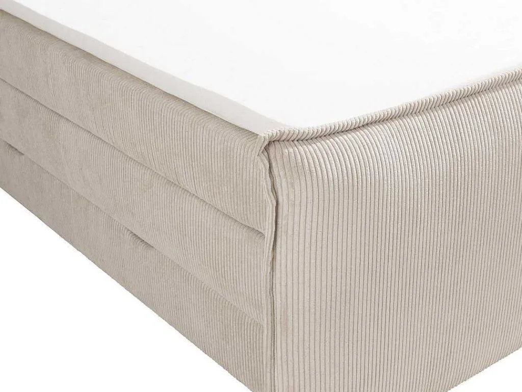 Set Boxspring Met Hoofdeinde + Bedbodems Met Opbergruimte + Matras + Dekmatras - 2 X 80 X 200 Cm - Ivoorwit Ribfluweel - Rhoda Van-Palacio Discount