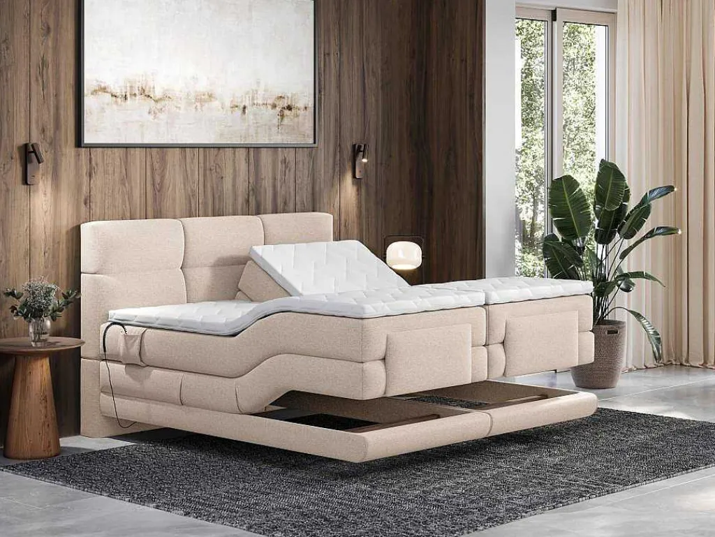 Set Boxspringbed Met Hoofdbord Met Capitons + Elektrische Relaxbedbodems + Matras + Dekmatras - 2 X 90 X 200 Cm - Beige - Lodi Van-Palacio Sale