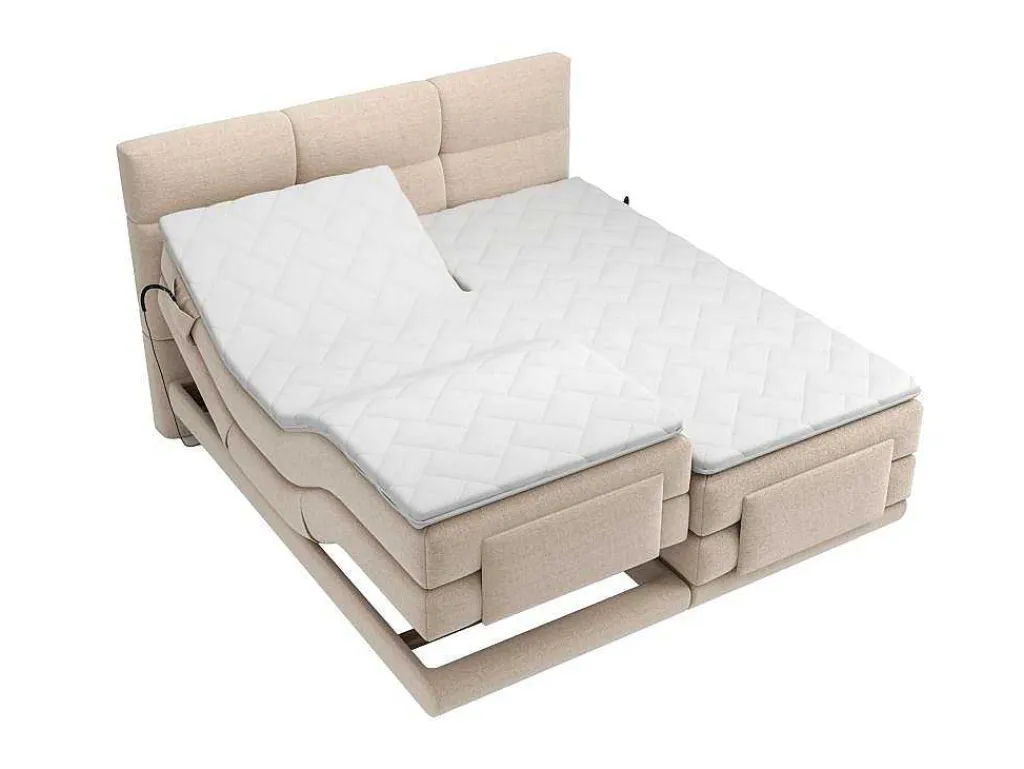Set Boxspringbed Met Hoofdbord Met Capitons + Elektrische Relaxbedbodems + Matras + Dekmatras - 2 X 90 X 200 Cm - Beige - Lodi Van-Palacio Sale
