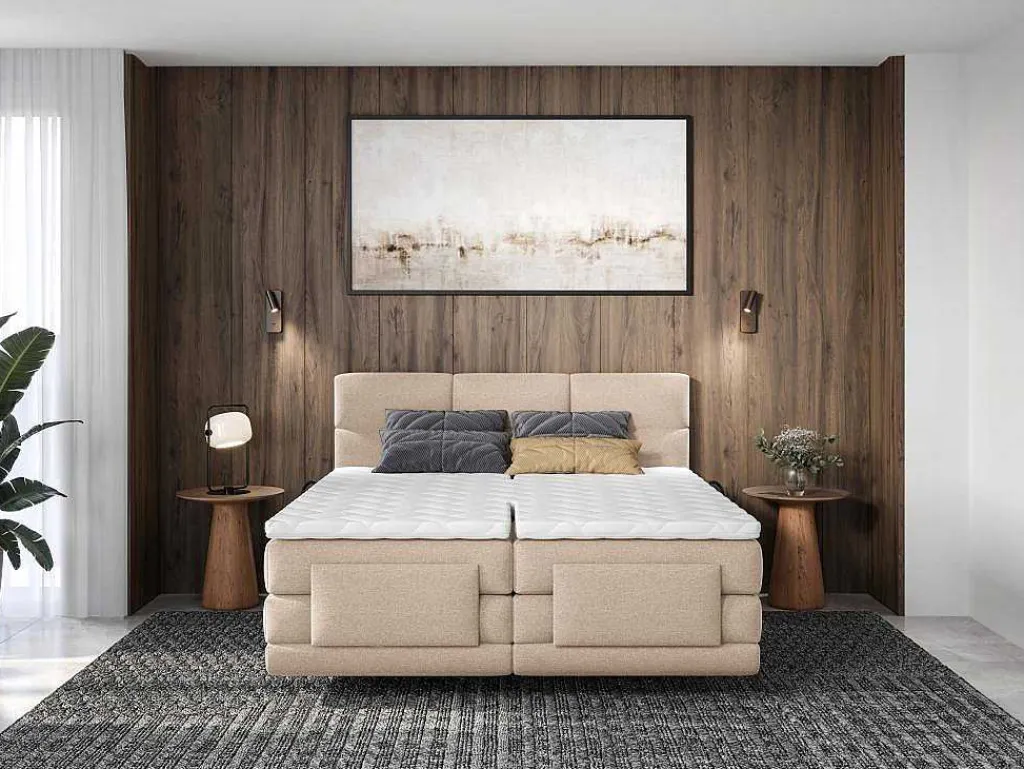 Set Boxspringbed Met Hoofdbord Met Capitons + Elektrische Relaxbedbodems + Matras + Dekmatras - 2 X 80 X 200 Cm - Beige - Lodi Van-Palacio Hot