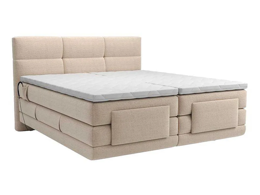 Set Boxspringbed Met Hoofdbord Met Capitons + Elektrische Relaxbedbodems + Matras + Dekmatras - 2 X 80 X 200 Cm - Beige - Lodi Van-Palacio Hot