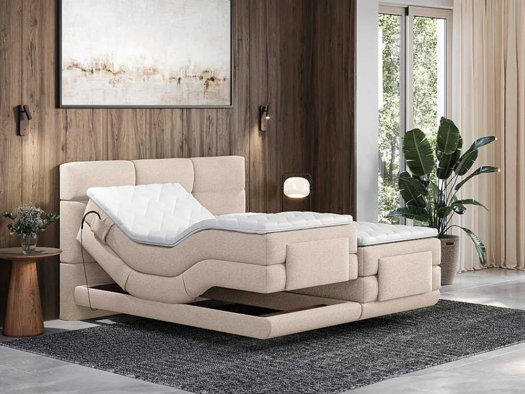 Set Boxspringbed Met Hoofdbord Met Capitons + Elektrische Relaxbedbodems + Matras + Dekmatras - 2 X 80 X 200 Cm - Beige - Lodi Van-Palacio Hot