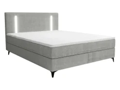 Set Complete Boxspring Met Hoofdbord Met Ledverlichting + Bedbodem + Matras + Dekmatras - 180 X 200 Cm - Stof - Grijs - Ono Van Ysmee-Ysmée