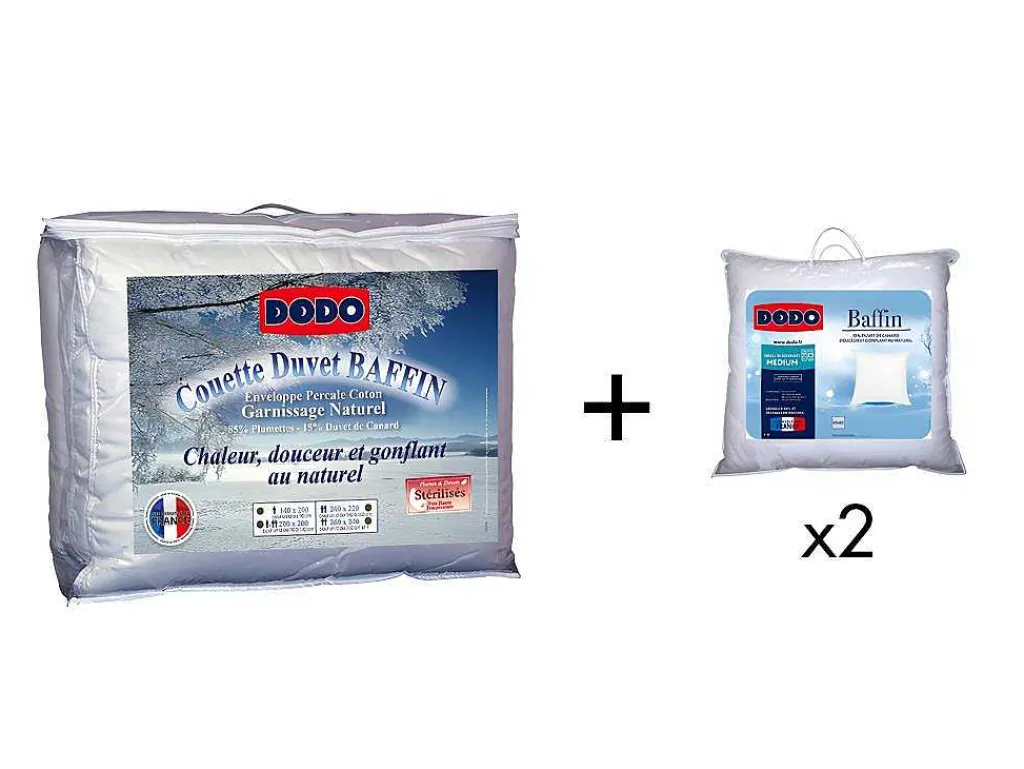 Set Dekbed Natuurlijk 220 X 240 Cm + 2 Hoofdkussens Dons Baffin 65 X 65 Cm-DODO Hot
