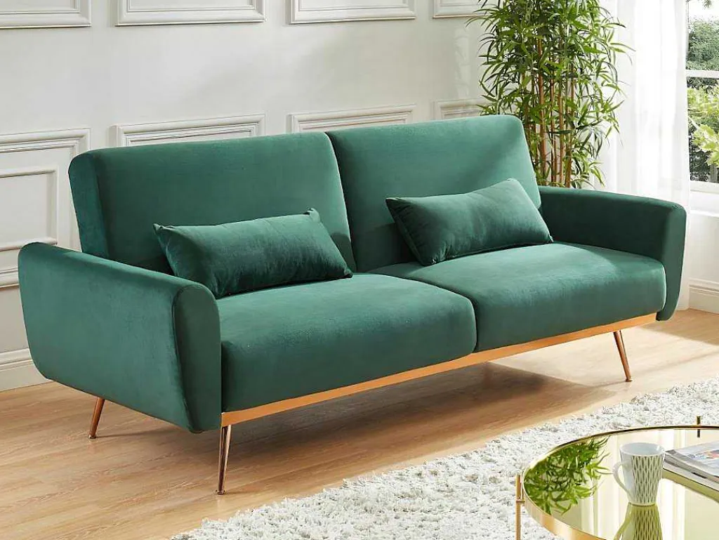 Set Donkergroene 3-Zitsslaapbank Launei En Taupekleurig Tapijt Dolce-Vente-unique New