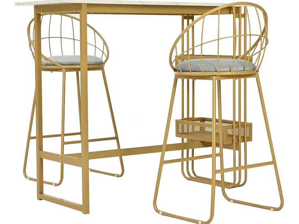 Set "Eat Standing": Bartafel En 2 Krukken - Metalen Structuur - Goud-ModernLuxe Sale