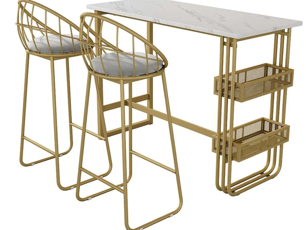 Set "Eat Standing": Bartafel En 2 Krukken - Metalen Structuur - Goud-ModernLuxe Sale