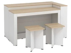 Set Keukeneiland + 2 Krukken - Wit En Licht Naturel - Nusice-Vente-unique Hot