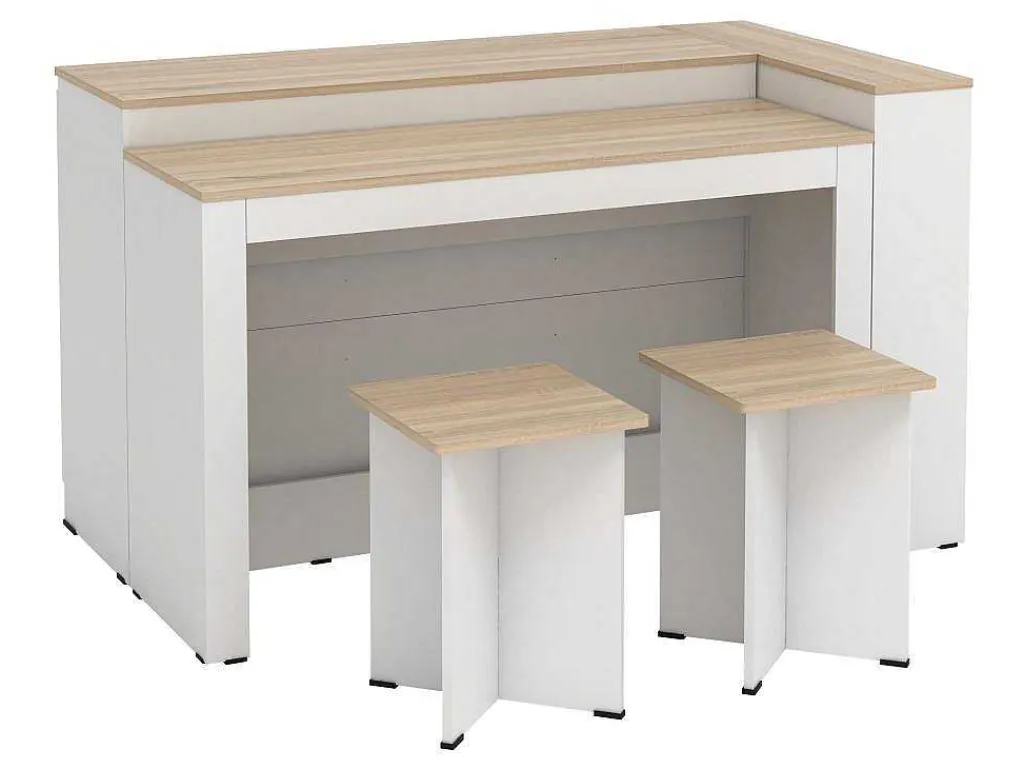 Set Keukeneiland + 2 Krukken - Wit En Licht Naturel - Nusice-Vente-unique Hot