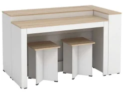 Set Keukeneiland + 2 Krukken - Wit En Licht Naturel - Nusice-Vente-unique Hot