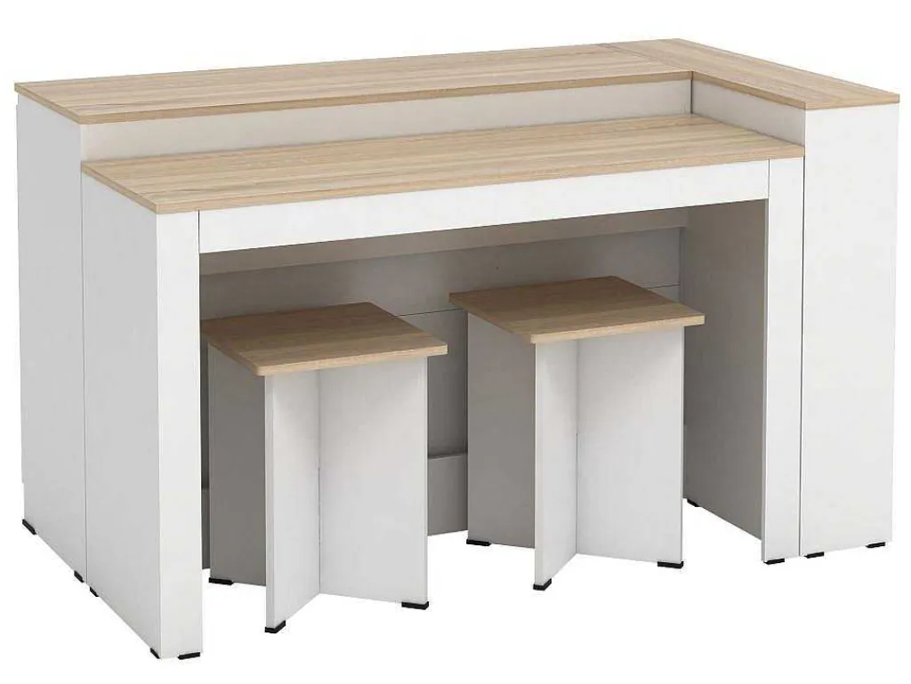 Set Keukeneiland + 2 Krukken - Wit En Licht Naturel - Nusice-Vente-unique Hot
