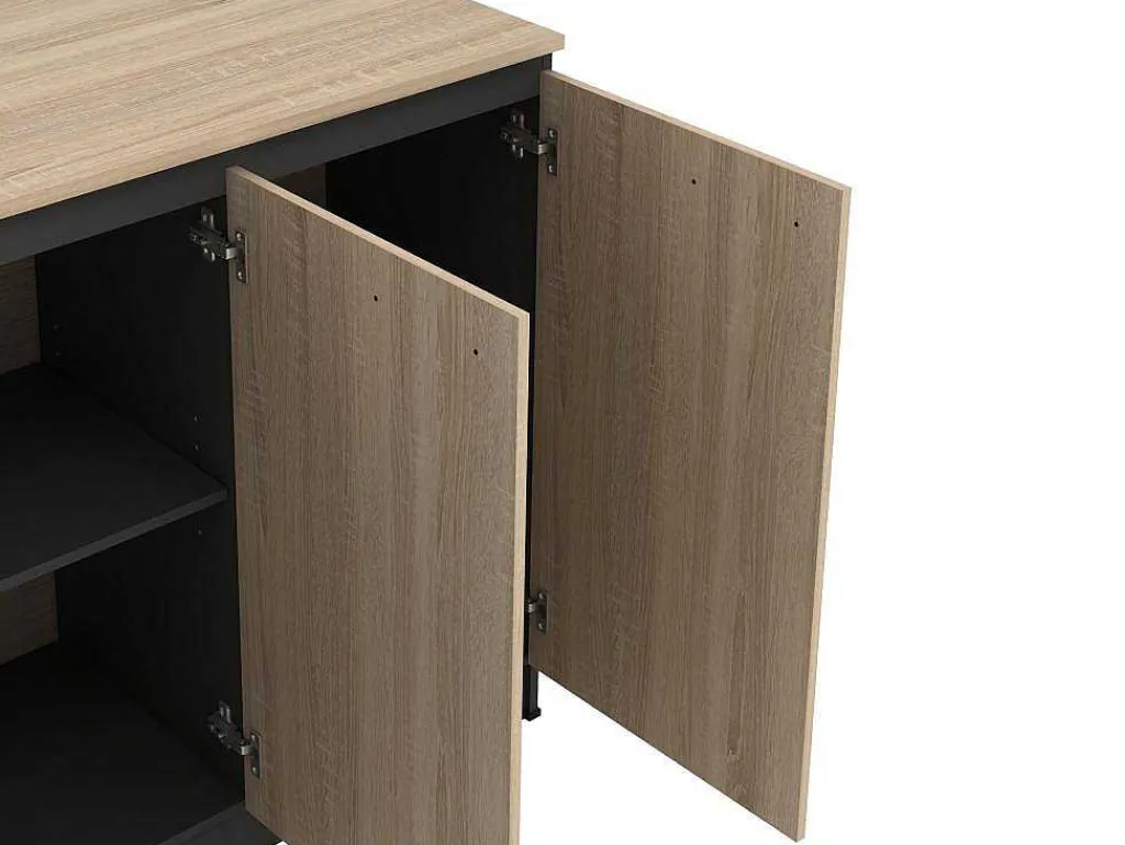 Set Keukeneiland + 2 Krukken - Zwart En Licht Naturel - Nusice-Vente-unique Clearance