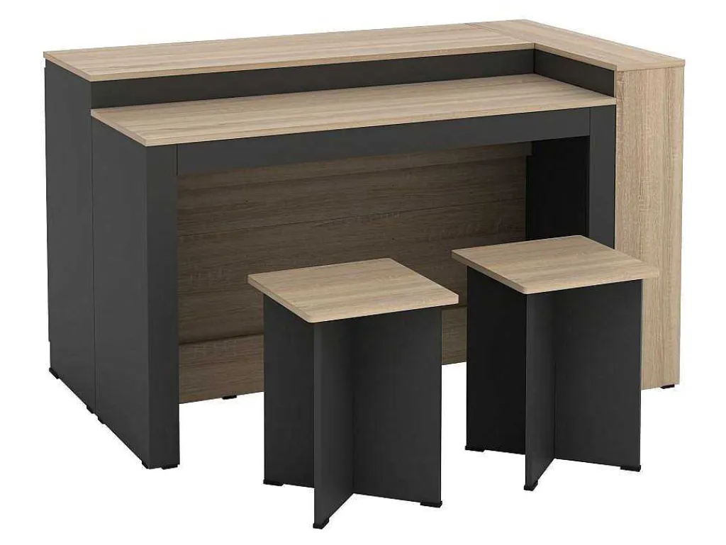 Set Keukeneiland + 2 Krukken - Zwart En Licht Naturel - Nusice-Vente-unique Clearance