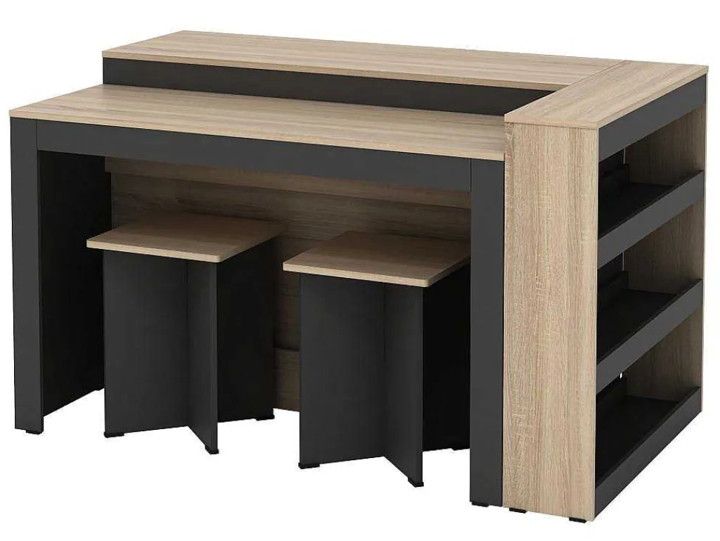 Set Keukeneiland + 2 Krukken - Zwart En Licht Naturel - Nusice-Vente-unique Clearance