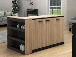 Set Keukeneiland + 2 Krukken - Zwart En Licht Naturel - Nusice-Vente-unique Clearance