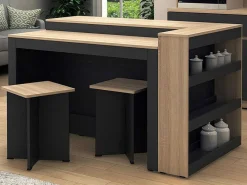 Set Keukeneiland + 2 Krukken - Zwart En Licht Naturel - Nusice-Vente-unique Clearance