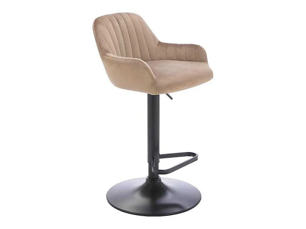 Set Van 2 Barkruk Van Velours En Zwart Metaal - Verstelbare Hoogte - Beige - Eleana-Vente-unique New