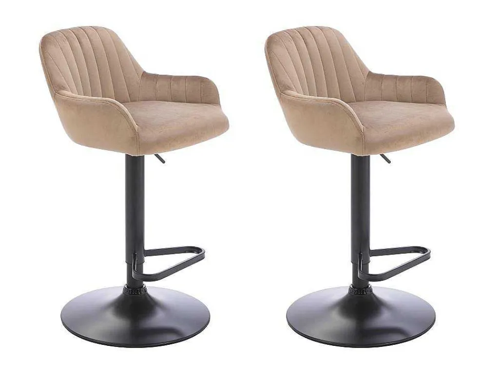 Set Van 2 Barkruk Van Velours En Zwart Metaal - Verstelbare Hoogte - Beige - Eleana-Vente-unique New