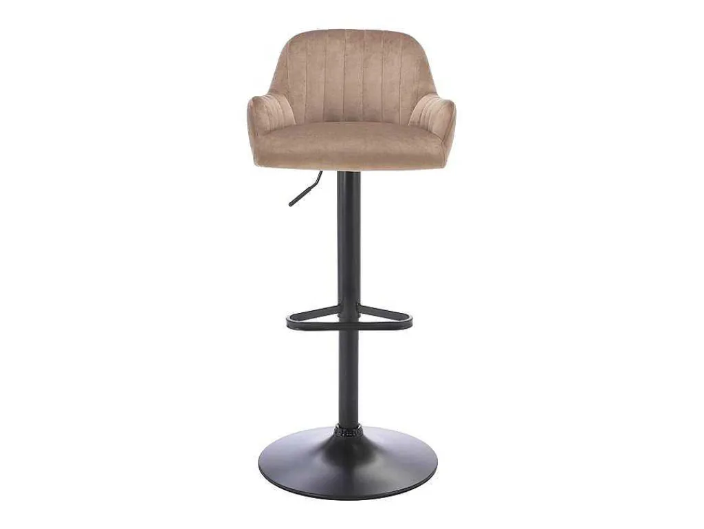 Set Van 2 Barkruk Van Velours En Zwart Metaal - Verstelbare Hoogte - Beige - Eleana-Vente-unique New