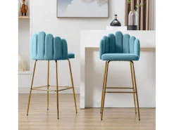 Set Van 2 Barkrukken - Fluweel En Metaal - Blauw-Vente-unique Hot
