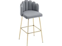 Set Van 2 Barkrukken - Fluweel En Metaal - Grijs-Vente-unique Sale